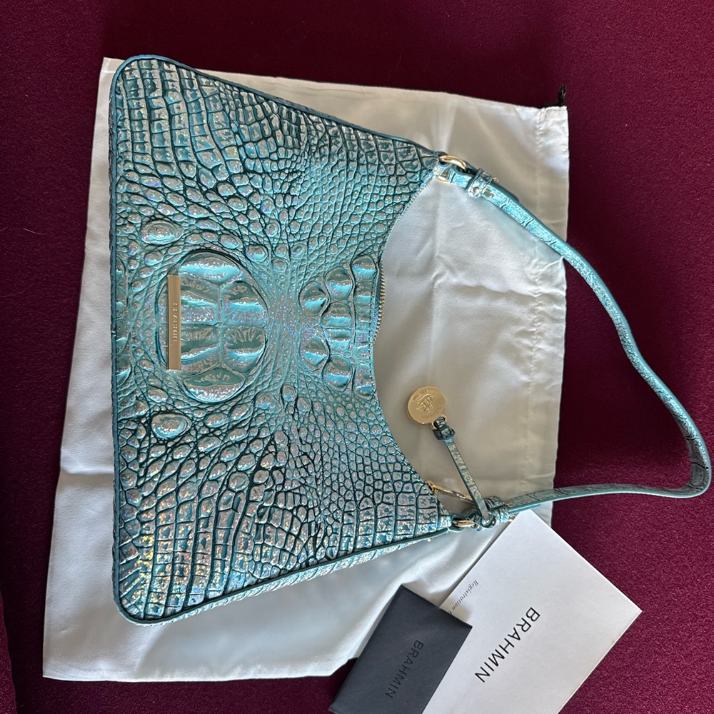 Brahmin iridescent, turquoise Crocodile-Embossed Shoulder Bag